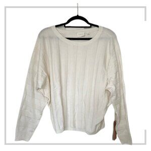 Cyrus Knits Women's Cream Stripe Wide Neck Sweater, Size M NWT